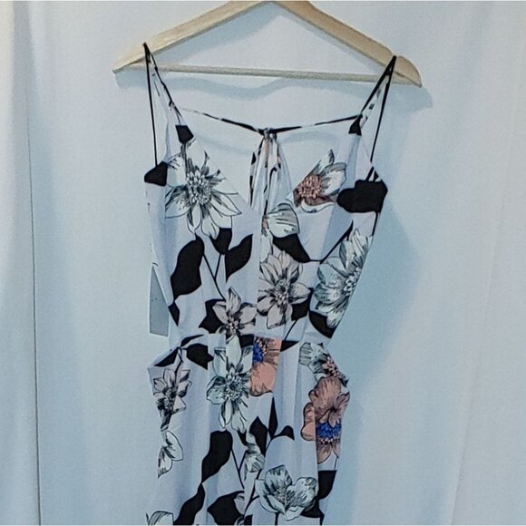 Leith V-neck Jumpsuit Light Gray‎ Floral Small S New Cutout Pants - Picture 3 of 13